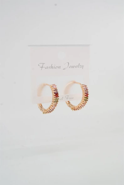 Kadın Vip Seri Baget Renkli Zirkon Taşlı Halka Küpe - Resim 3