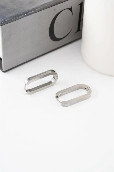 Kadın 316 L Paslanmaz Çelik 2 cm Elips Model Küpe - Resim 2