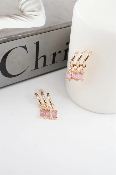 Kadın Vip Seri Baget Renkli Zirkon Taşlı Küpe - Resim 2