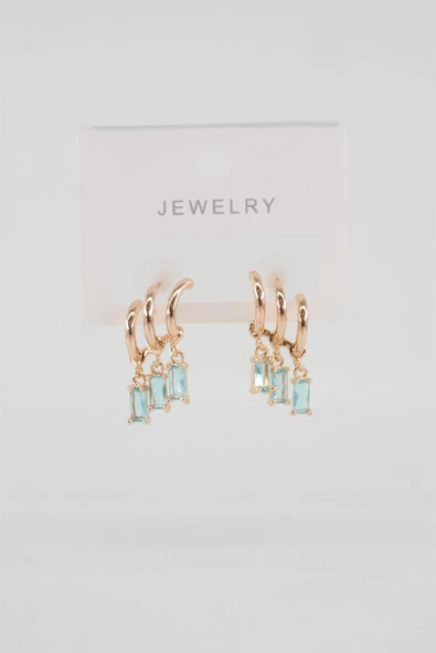 Kadın Vip Seri Baget Renkli Zirkon Taşlı Küpe - Resim 2