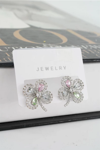 Kadın Vip Seri Baget Zirkon Taşlı Yonca Model Küpe - Resim 2