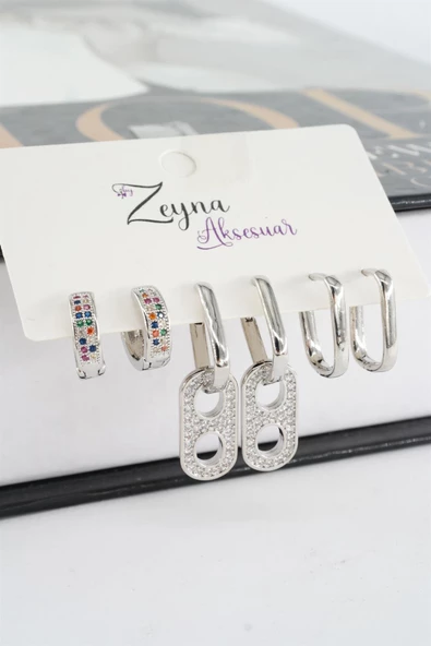 Kadın Vip Seri Zirkon Taşlı Karışık Figürlü 6'lı küpe Seti ürün görseli