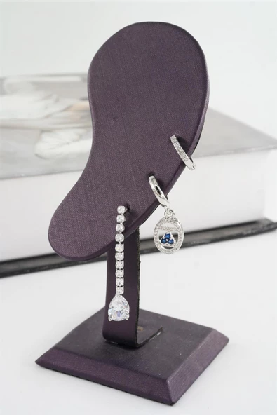 Kadın Vip Seri Baget Zirkon Taşlı Su Yolu Model 3'lü Küpe Seti - Resim 2