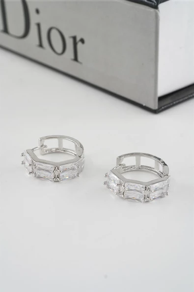 Kadın Vip Seri Baget Zirkon Taşlı Halka  Model Klipsli 2'li Set Küpe - Resim 2