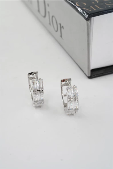 Kadın Vip Seri Baget Zirkon Taşlı Halka  Model Klipsli 2'li Set Küpe - Resim 4