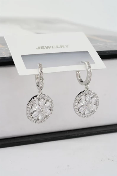 Kadın Vip Seri Baget Zirkon Taşlı Çiçek Model Klipsli 2'li Set Küpe - Resim 3