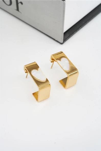 Kadın Vip Seri 316 L Paslanmaz Çelik Mineli Kalp Figürlü 2'li Set Küpe - Resim 4