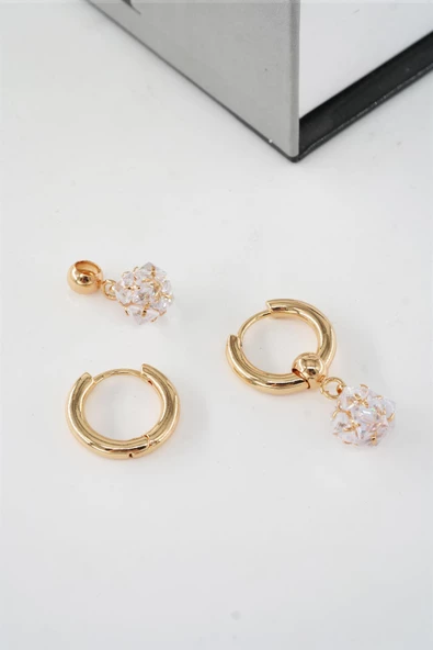 Kadın Vip Seri Baget Zirkon Taşlı Halka  Model Klipsli 2'li Set Küpe - Resim 2