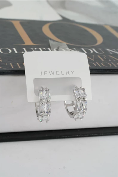 Kadın Vip Seri Baget Zirkon Taşlı Halka  Model Klipsli 2'li Set Küpe - Resim 3