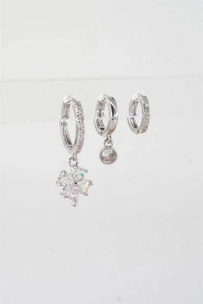 Kadın Vip Seri Zirkon Taşlı 3'lü Küpe - Resim 3