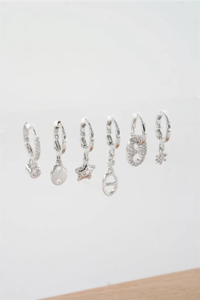 Kadın Vip Seri Mix Zirkon Taşlı 6'lı Küpe Seti - Resim 4