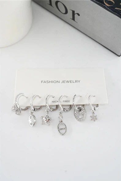 Kadın Vip Seri Mix Zirkon Taşlı 6'lı Küpe Seti - Resim 2