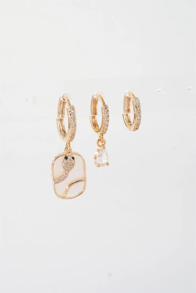 Kadın Vip Seri Zirkon Taşlı 3'lü Küpe - Resim 2