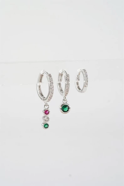 Kadın Vip Seri Mix Zirkon Taşlı 3'lü Küpe - Resim 2