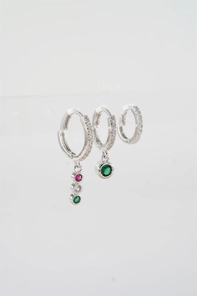 Kadın Vip Seri Mix Zirkon Taşlı 3'lü Küpe - Resim 3