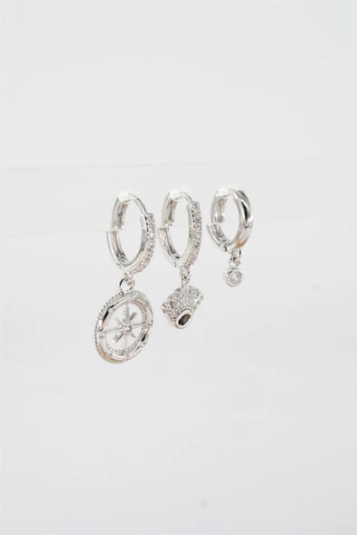 Kadın Vip Seri Zirkon Taşlı 3'lü Küpe - Resim 2