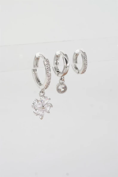 Kadın Vip Seri Zirkon Taşlı 3'lü Küpe - Resim 2