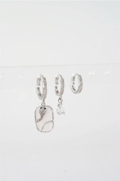 Kadın Vip Seri Zirkon Taşlı 3'lü Küpe - Resim 3