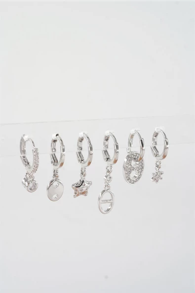 Kadın Vip Seri Mix Zirkon Taşlı 6'lı Küpe Seti ürün görseli