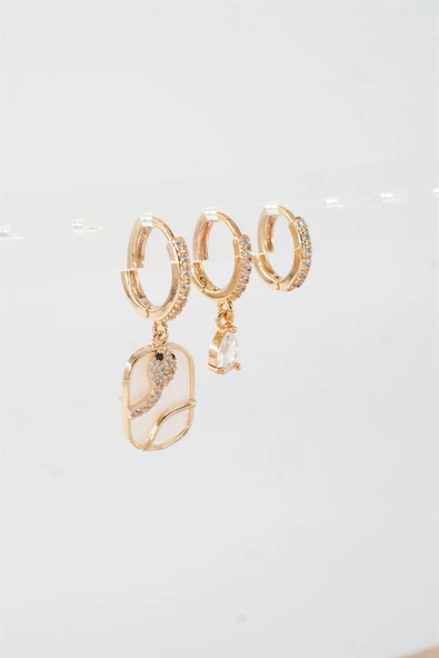 Kadın Vip Seri Zirkon Taşlı 3'lü Küpe - Resim 3