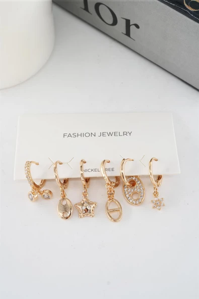 Kadın Vip Seri Mix Zirkon Taşlı 6'lı Küpe Seti - Resim 3