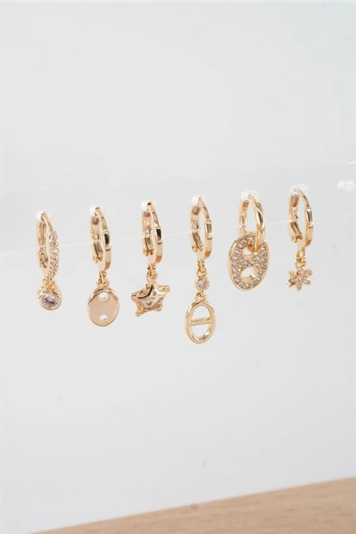 Kadın Vip Seri Mix Zirkon Taşlı 6'lı Küpe Seti ürün görseli