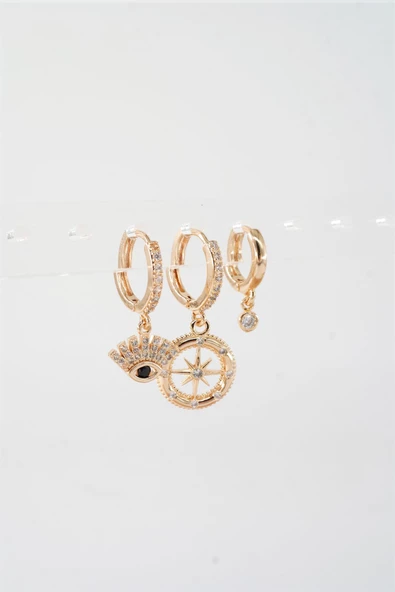 Kadın Vip Seri Zirkon Taşlı 3'lü Küpe - Resim 3