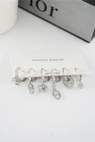 Kadın Vip Seri Mix Zirkon Taşlı 6'lı Küpe Seti - Resim 3