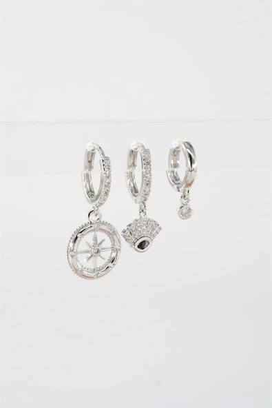 Kadın Vip Seri Zirkon Taşlı 3'lü Küpe - Resim 3