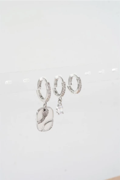 Kadın Vip Seri Zirkon Taşlı 3'lü Küpe - Resim 2