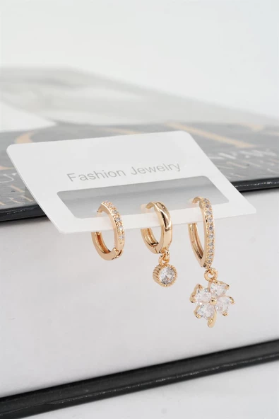 Kadın Vip Seri Zirkon Taşlı 3'lü Küpe ürün görseli