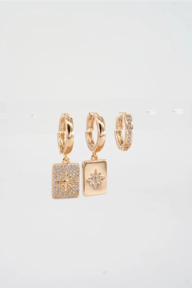 Kadın Vip Seri Zirkon Taşlı 3'lü Küpe - Resim 2