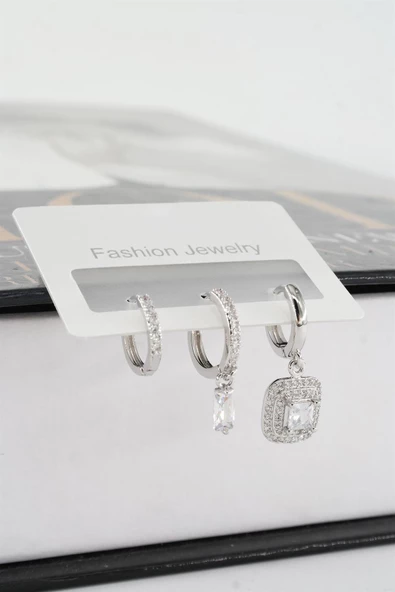 Kadın Vip Seri Zirkon Taşlı 3'lü Küpe ürün görseli