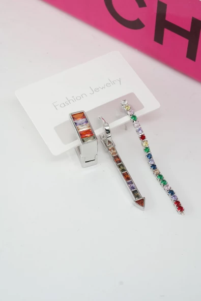 Kadın Vip Seri Baget Zirkon Taşlı 3'lü Küpe Seti ürün görseli