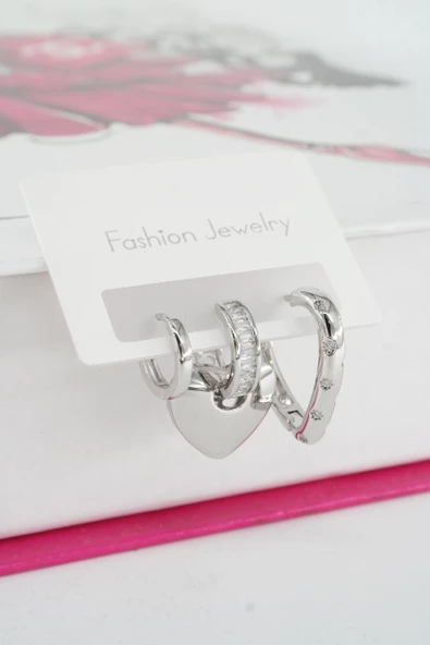 Kadın Vip Seri Baget Zirkon Taşlı 3'lü Küpe Seti ürün görseli