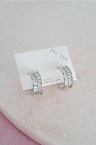 Kadın Vip Seri Baget Zirkon Taşlı  925 Ayar Gümüş Klipsli Küpe Seti - Resim 2