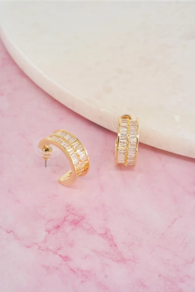 Kadın Vip Seri Baget Zirkon Taşlı  925 Ayar Gümüş Klipsli Küpe Seti - Resim 2