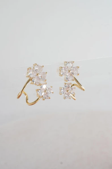 Kadın Vip Seri Baget Zirkon Taşlı  925 Ayar Gümüş Klipsli Küpe Seti - Resim 2