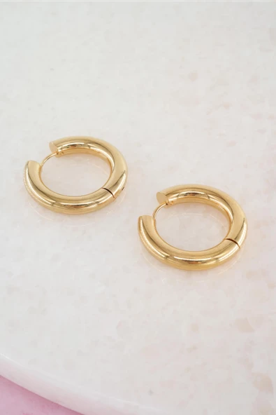 Kadın Vip Seri 316 L Paslanmaz Çelik Bombeli 3 cm Halka Küpe - Resim 2