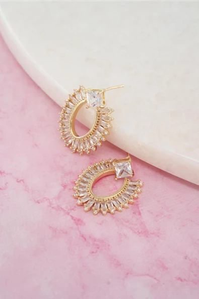 Kadın Vip Seri Baget Zirkon Taşlı Küpe Seti - Resim 2