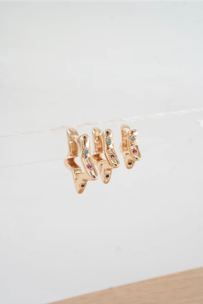 Kadın Vip Seri Baget Zirkon Taşlı 3'lü Küpe Seti - Resim 2