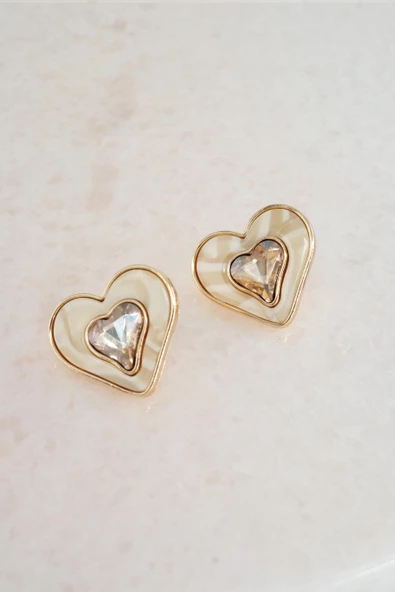 Kadın Vip Seri Sedefli Zirkon Taşlı Kalp Model Mineli Küpe Seti - Resim 2