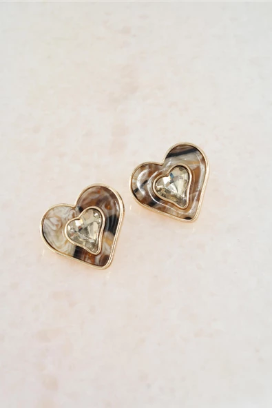 Kadın Vip Seri Sedefli Zirkon Taşlı Kalp Model Mineli Küpe Seti - Resim 2