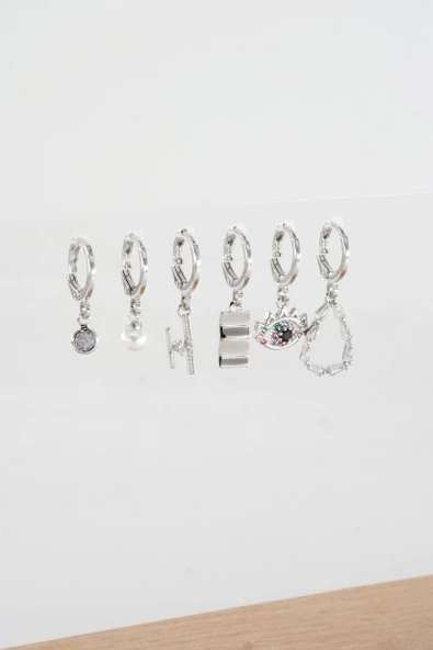 Kadın Vip Seri Baget Zirkon Taşlı 6'lı Küpe Seti - Resim 2