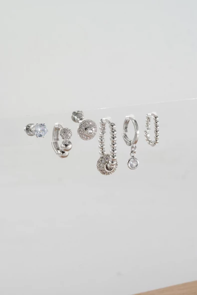 Kadın Vip Seri Baget Zirkon Taşlı 6'lı Küpe Seti - Resim 2