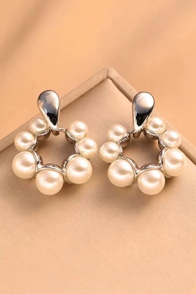 Kadın Vip Seri Suni İncili Özel Tasarım Marka Küpe Seti - Resim 3