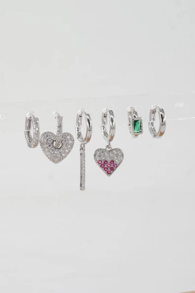 Kadın Vip Seri Özel Tasarım Baget Zirkon Taşlı 6'lı Küpe Seti - 2