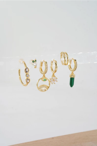 Kadın Vip Seri Özel Tasarım Baget Zirkon Taşlı 6'lı Küpe Seti - Resim 2