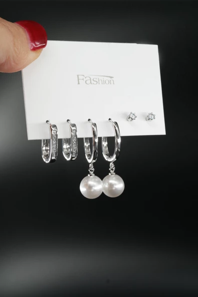 Kadın Vip Seri Özel Tasarım Baget Zirkon Taşlı 6'lı Küpe Seti ürün görseli