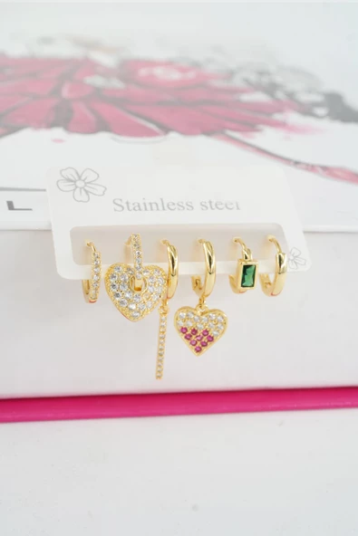 Kadın Vip Seri Özel Tasarım Baget Zirkon Taşlı 6'lı Küpe Seti